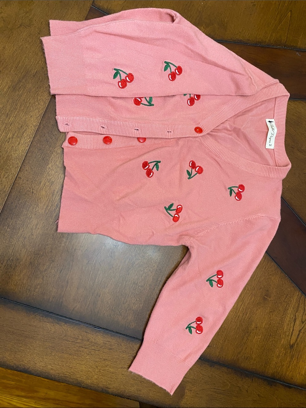 Belle Pink Cardigan with Cherry Embroidery